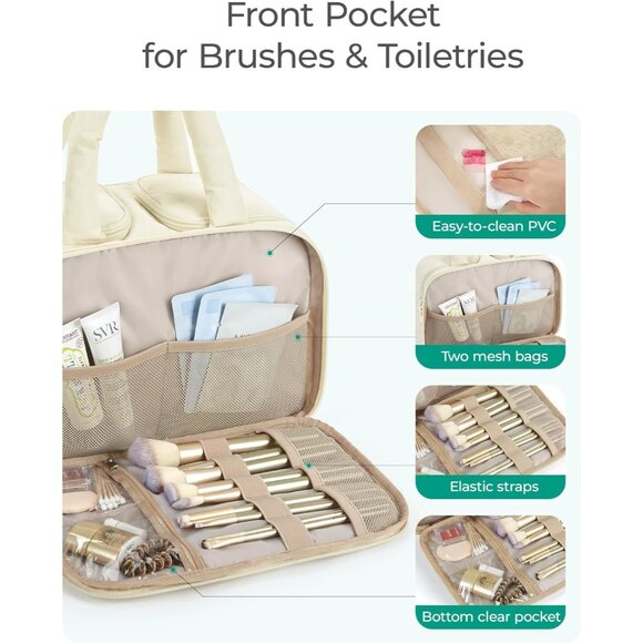 Women's E-green Puffy Lightweight Cosmetic Makeup Bag Organizer With Handle - Picture 4 of 7